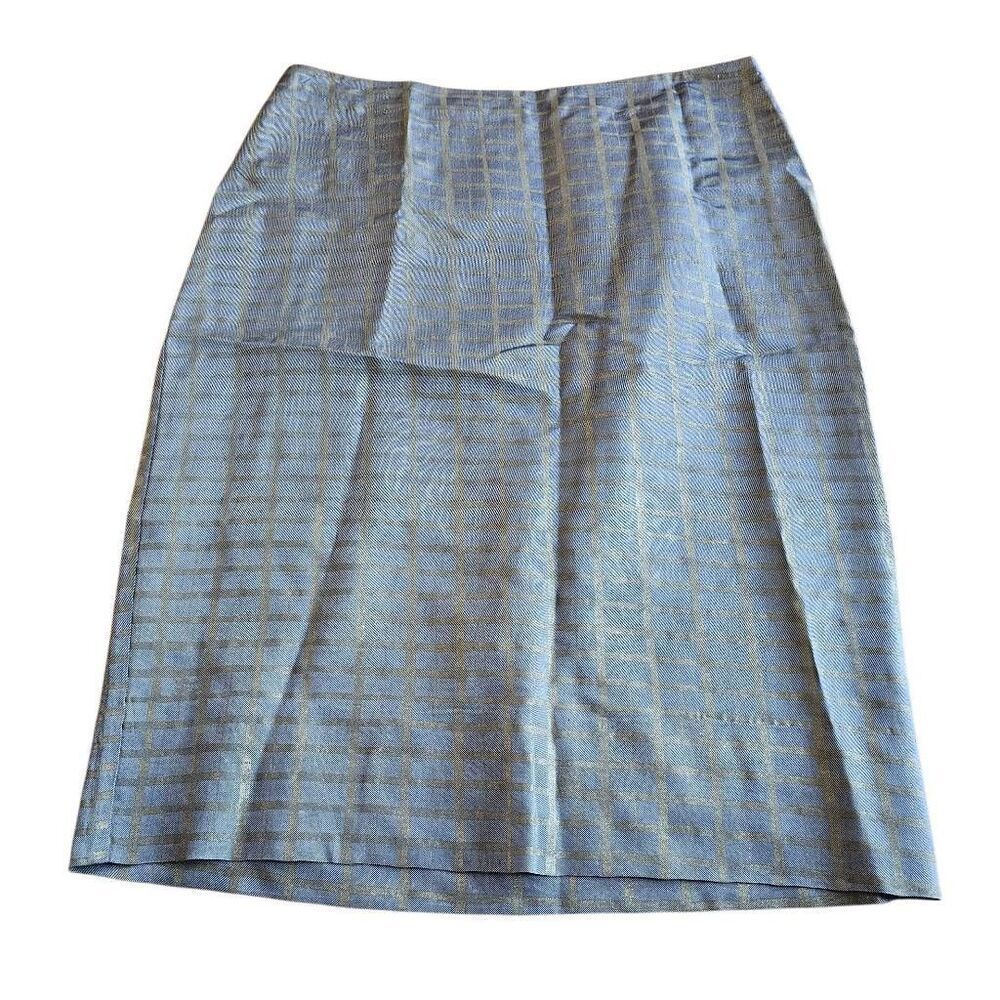 Peter cohen Sz L gold silver plaid silk skirt